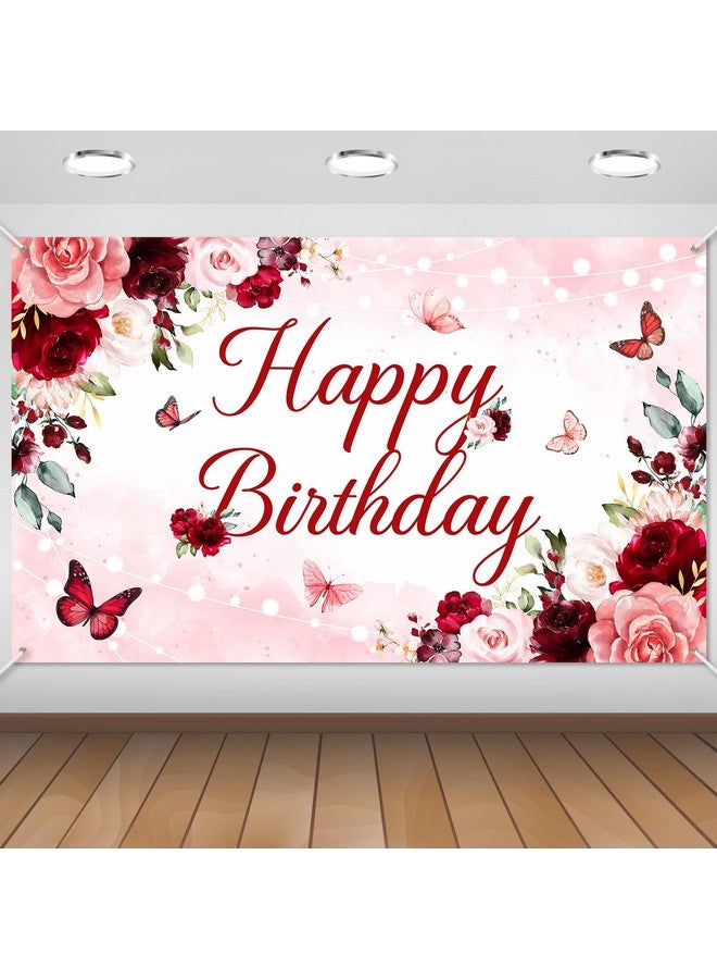 Avezano Floral Happy Birthday Banner for Women Girls Rose Gold Red Floral Birthday Party Decorations for Women Burgundy Flower Birthday Party Supplies Banner 70.8 x 43.3 Inch - Image 1