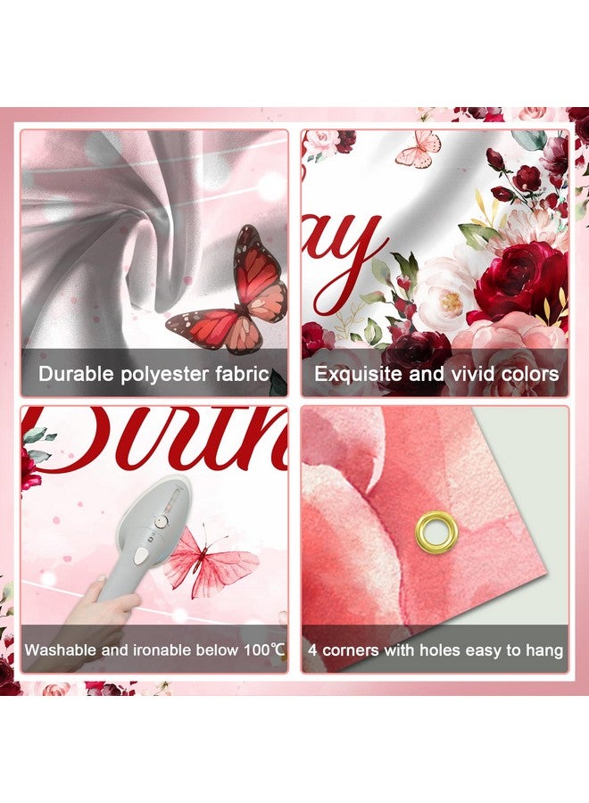 Avezano Floral Happy Birthday Banner for Women Girls Rose Gold Red Floral Birthday Party Decorations for Women Burgundy Flower Birthday Party Supplies Banner 70.8 x 43.3 Inch - Image 5
