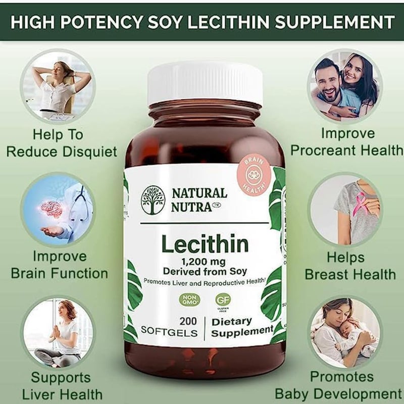 Natural Nutra Soy Lecithin 1200 mg Dietary Supplement  Brain Function Liver Health Improve Procreant Health Boosting Supplement  GlutenFree BPAFree 200 Softgels in Recyclable Glass Bottles - Image 3