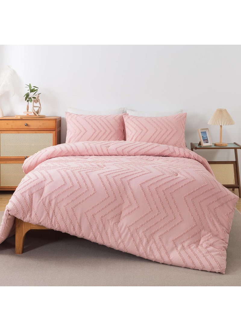 Andency Andency Pink Comforter Set King  Boho Cute Girls Women Soft Fluffy Warm Lightweight Bedding Comforter Sets for King Bed  3 Pieces Chevron Tufted Aesthetic Microfiber Comforter Set  - Image 2