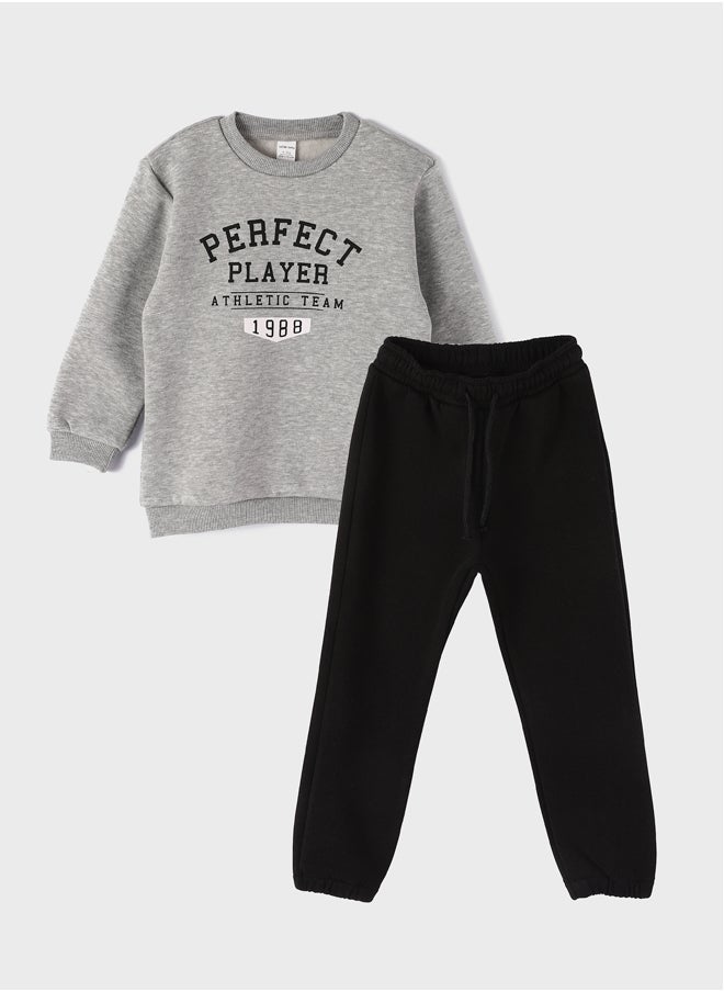 LC WAIKIKI - Crew Neck Printed Baby Boy Sweatshirt and Trousers 2-Pack Set - Image 1
