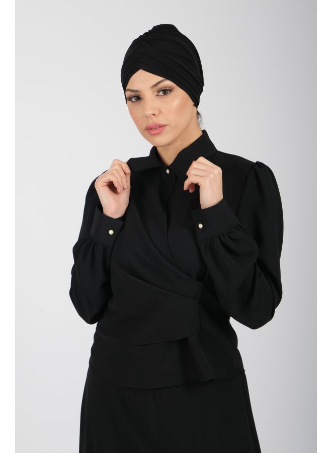 لندونيلا طقم قميص نسائي أنيق بأكمام مع تنورة طويلة - أسود - 100273 - Image 5