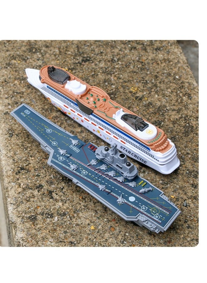 Generic - Alloy Luxury Cruise Ship Model Huili Sound And Light Toy Ship Ferry Ship Yacht Ship Aircraft Carrier Warship Destroyer-Color:Light Gray Alloy Liaoning - Image 1