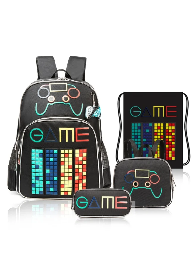 Eazy Kids Eazy Kids 17Inch Set of 5 School Bag with BT Headset, Lunch Bag, Activity Bag and Pencil Case Gen Z Gamer - Black