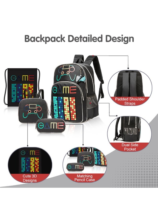 Eazy Kids Eazy Kids 17Inch Set of 5 School Bag with BT Headset, Lunch Bag, Activity Bag and Pencil Case Gen Z Gamer - Black  - Image 5