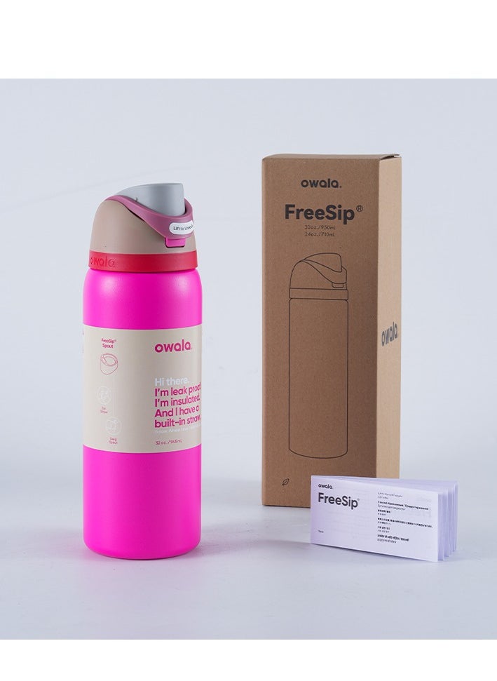 Owala FreeSip Insulated Stainless Steel Water Bottle with Straw for Sports and Travel, BPA-Free, 32-Ounce,Pink  - Image 1