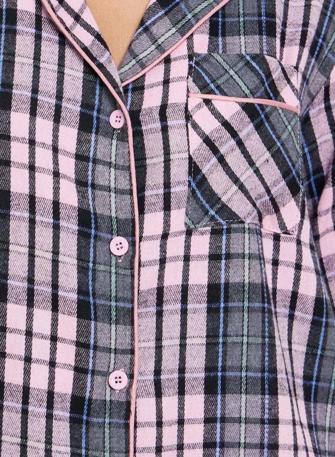 Styli Checked Button Front Nightshirt