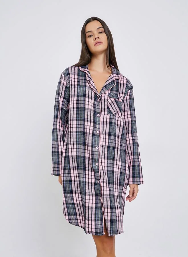 Styli Checked Button Front Nightshirt