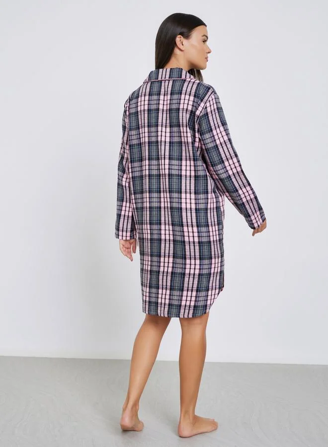 Styli Checked Button Front Nightshirt