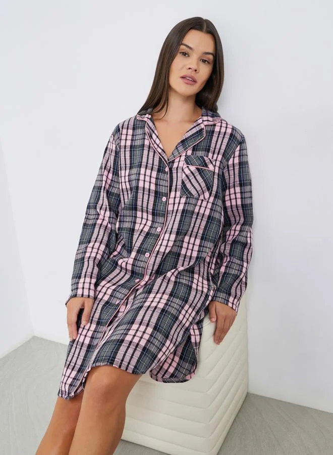 Styli Checked Button Front Nightshirt