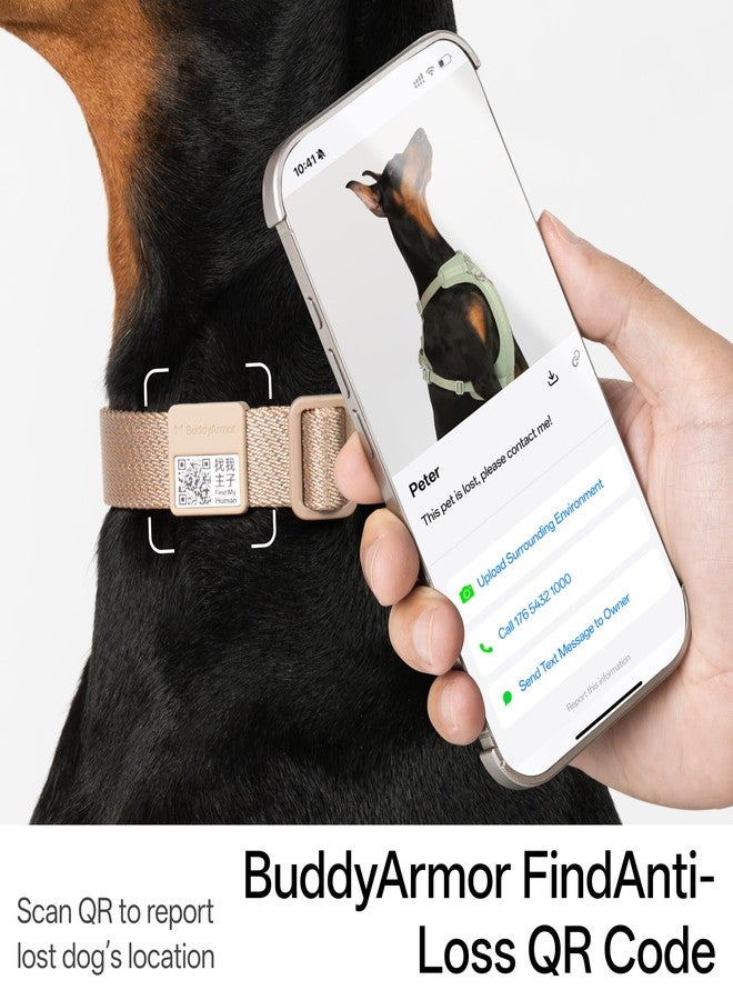 طوق BuddyArmor للكلاب مناسب لجميع الأحوال الجوية، عاكس للضوء، قابل للتعديل، مصنوع من النايلون الناعم، مزود برمز QR، مضاد للضياع، يسمح بمرور الهواء، مزود بإبزيم سريع الفتح، حلقة من سبيكة حاصلة على براءة اختراع، مناسب للكلاب الصغيرة والمتوسطة والكبيرة (أسود عاكس للغاية، صغير) - Image 4