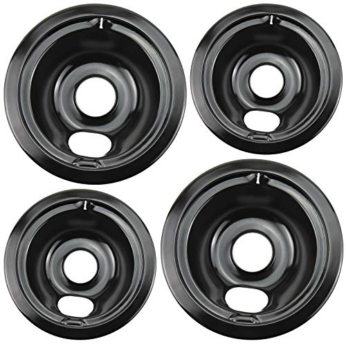 Blutoget WB31M20 WB31M19 Porcelain Drip Pans by Blutoget - Compatible for GE Hotpoint Range Cooktop - Includes 2 6-Inch and 2 8-Inch black Drip Pans - 4 Pack (Black Porcelain) - Image 1