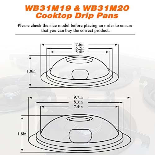 Blutoget WB31M20 WB31M19 Porcelain Drip Pans by Blutoget - Compatible for GE Hotpoint Range Cooktop - Includes 2 6-Inch and 2 8-Inch black Drip Pans - 4 Pack (Black Porcelain) - Image 3