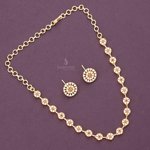 Sasitrends Traditional Micro Gold Plated American Diamond Stone Jewellery Set for Women & Girls - Image 3