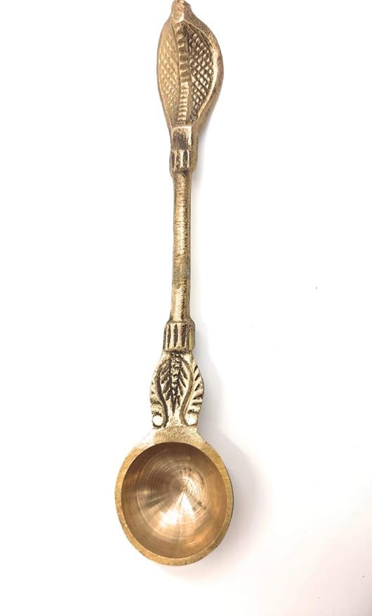 Awadh Brass Aachmani Brass Spoon Traditional Handcrafted Brass Spoon Charnamrit Spoon for Pooja for Home Temple God Pooja aarti Also as Spiritual Gift Pack of 2 - Image 2