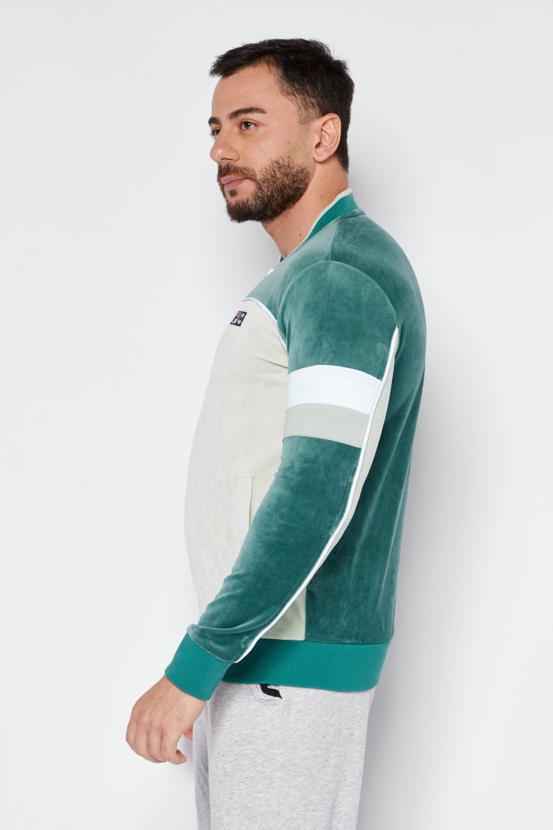FILA سترة تدريب رياضية للرجال بأكمام طويلة وياقة دائرية، باللون الأخضر - Image 3
