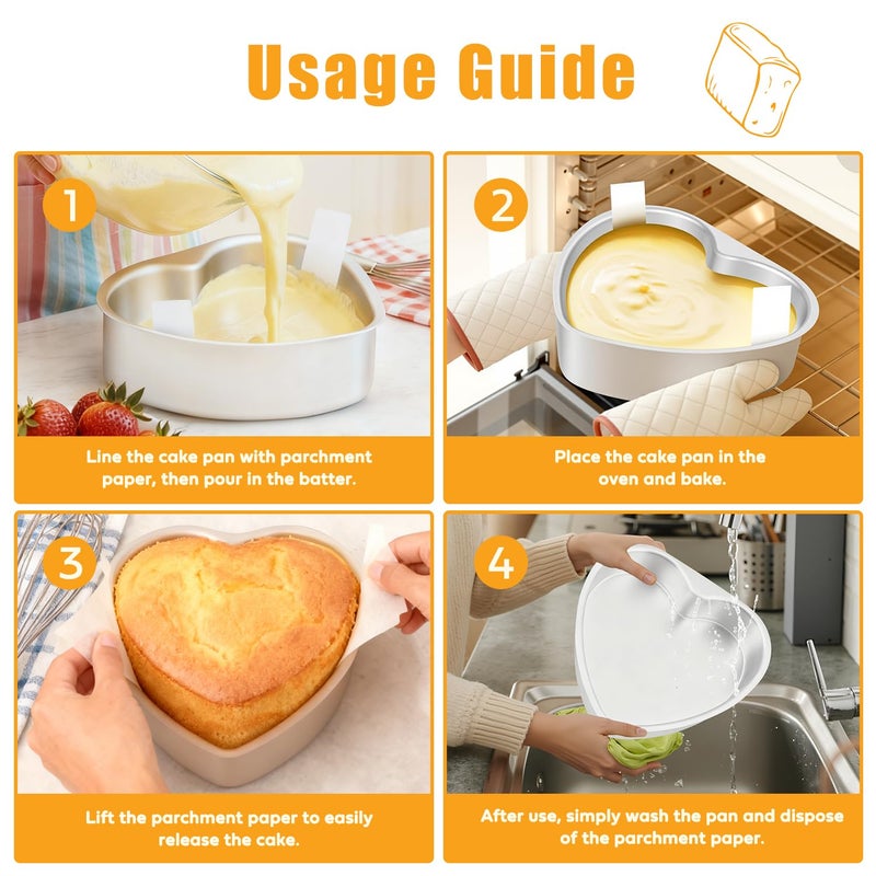 BakerChef 8 Inch Heart Shaped Cake Pan Set of 2, Aluminum Heart Cake Pans with 80 PCS Parchment Paper, Nonstick Cake Baking Molds for Birthday, Wedding, Valentine's Day - Image 5