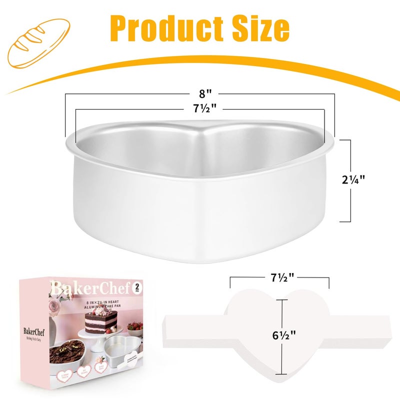 BakerChef 8 Inch Heart Shaped Cake Pan Set of 2, Aluminum Heart Cake Pans with 80 PCS Parchment Paper, Nonstick Cake Baking Molds for Birthday, Wedding, Valentine's Day - Image 3
