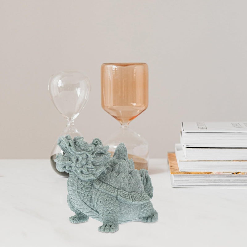 Handcrafted Natural Sandstone Dragon Turtle Sculpture Desk Decor - Image 4
