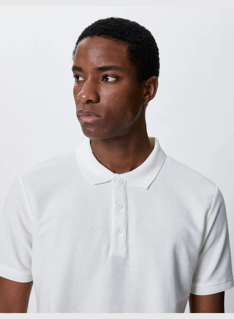 KOTON Basic Polo Neck T-Shirt Button Detailed Short Sleeve