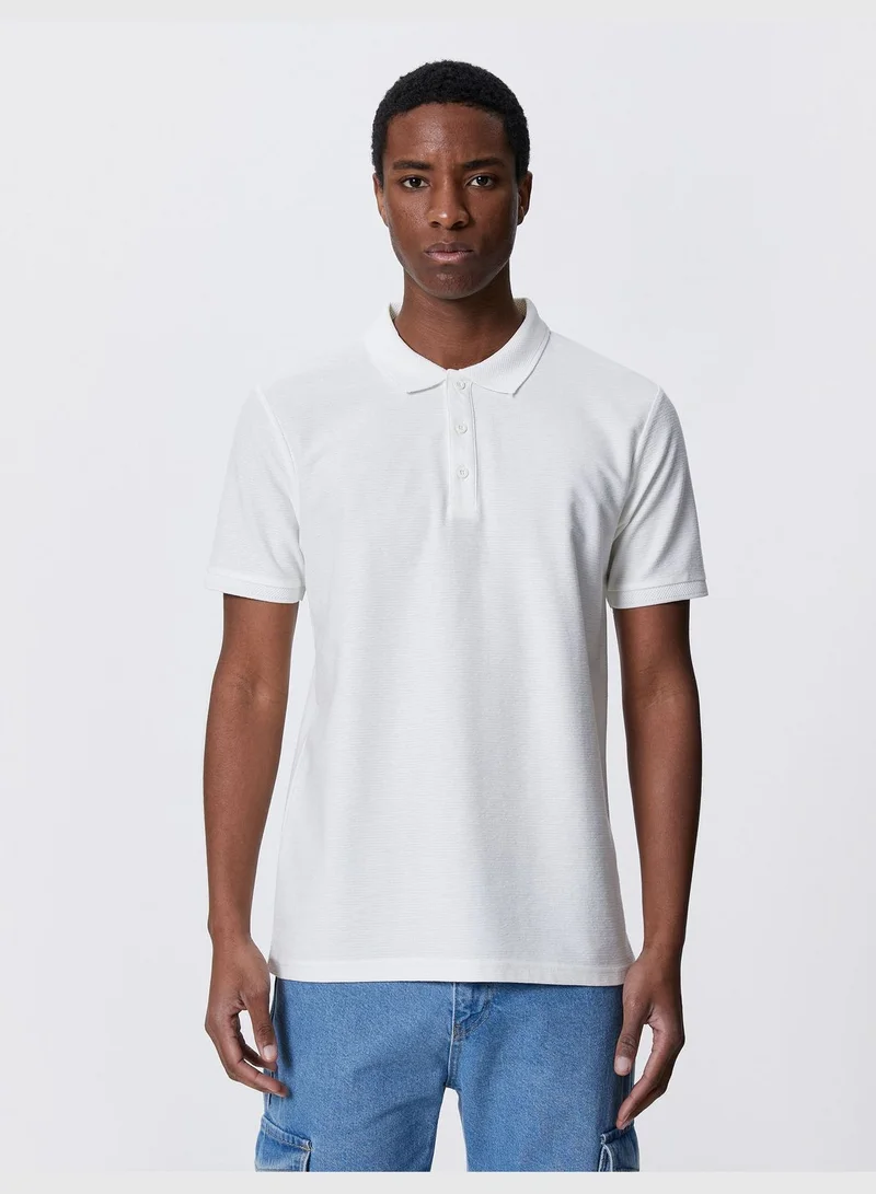 KOTON Basic Polo Neck T-Shirt Button Detailed Short Sleeve