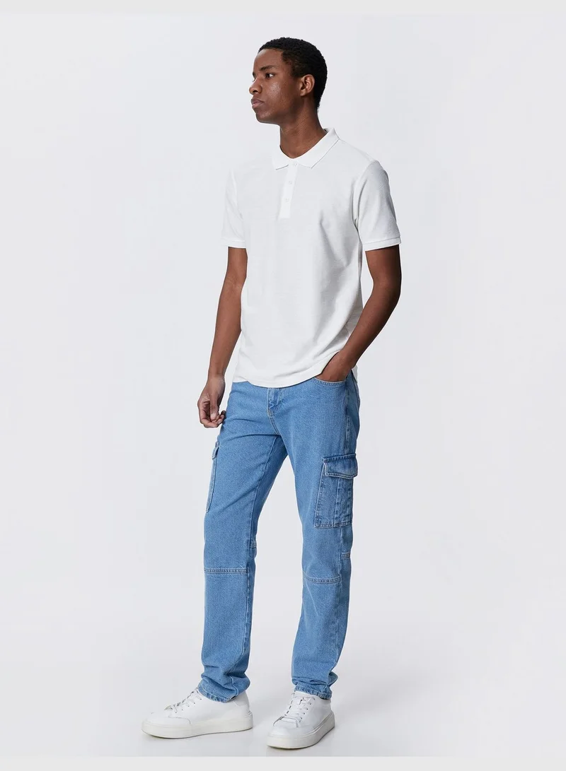 KOTON Basic Polo Neck T-Shirt Button Detailed Short Sleeve