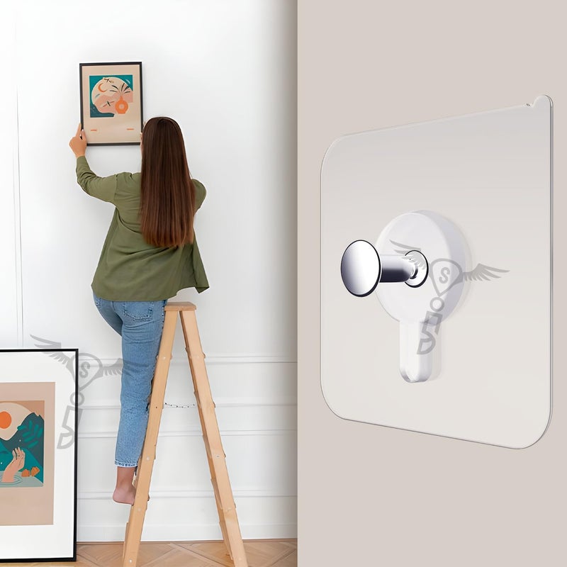 SITTELLA Stainless Steel 10 Pieces Self Adhesive Heavy Duty Nail Photo Wall Hook No Drilling Installation For Use Inside Home Kitchen Transparent - Image 1