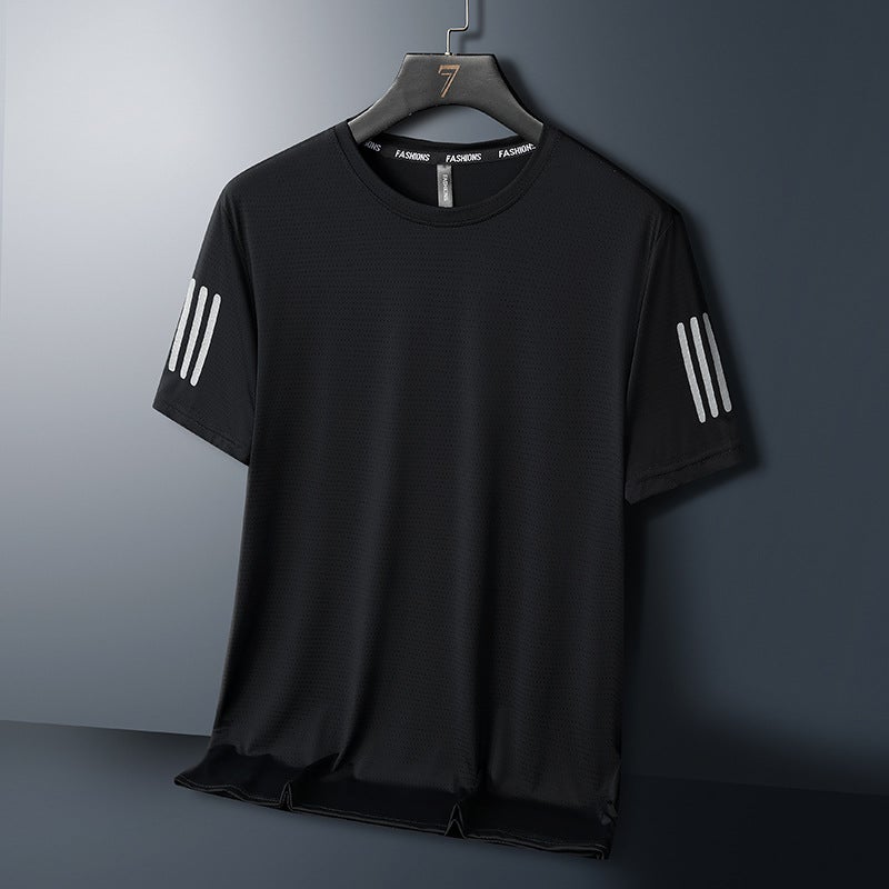 Generic Summer Ice Silk T-Shirt Mens Breathable Quick-Dry Sport Tee White  - Image 2