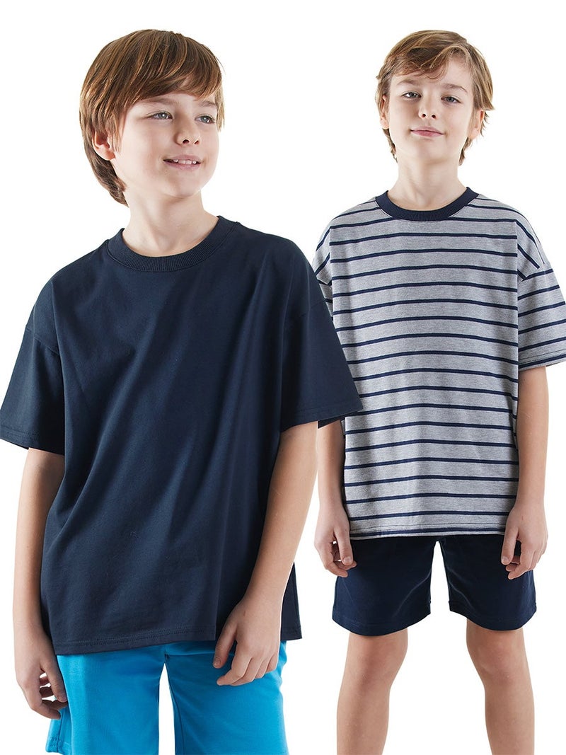 Denokids 2 Pack Boy Navy Blue&Grey T-shirts - Image 1