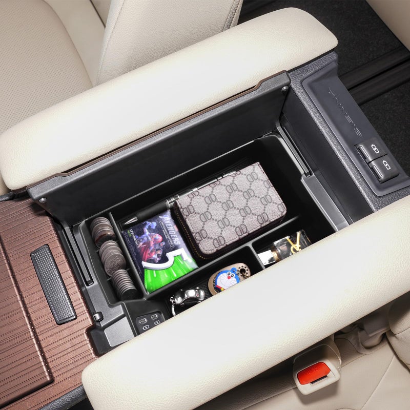 HGWEI Center Console Organizer Tray Compatible with 2021-2026 Toyota Sienna Accessories, Sienna LE Limited Platinum SE XLE XSE Coin Container Armrest Secondary Storage Box, Black - Image 4