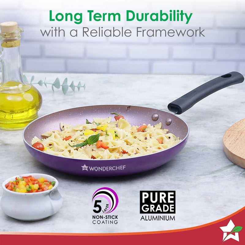 Wonderchef Valencia Non-Stick Fry Pan | Cool Touch Bakelite Handle | Pure Grade Aluminium| PFOA Free | 1.5 litres Capacity | Size 24 cm | 1 Year Warranty | Purple - Image 4