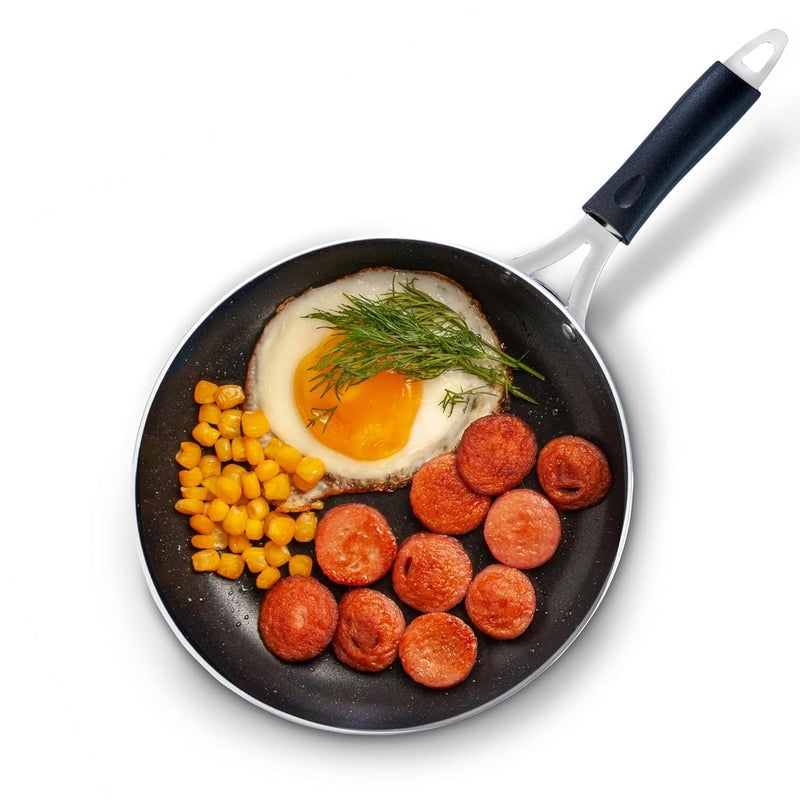 AGARO Elegant Granite Non Stick Frying Pan for Cooking, Frying, Kitchen Cookware, 2.25L Capacity, 24 cm Diameter, 4mm Thick, Induction, Gas Oven Friendly, Riveted Cool Touch Handle, PFOA Free, Black - Image 1