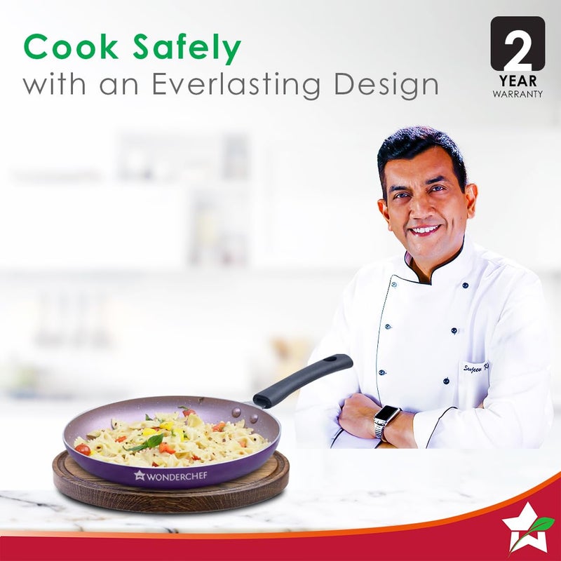 Wonderchef Valencia Non-Stick Fry Pan | Cool Touch Bakelite Handle | Pure Grade Aluminium| PFOA Free | 1.5 litres Capacity | Size 24 cm | 1 Year Warranty | Purple - Image 2