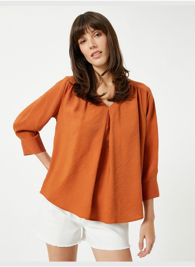 KOTON V Neck Blouse Relax Fit Silky Fabric  - Image 1