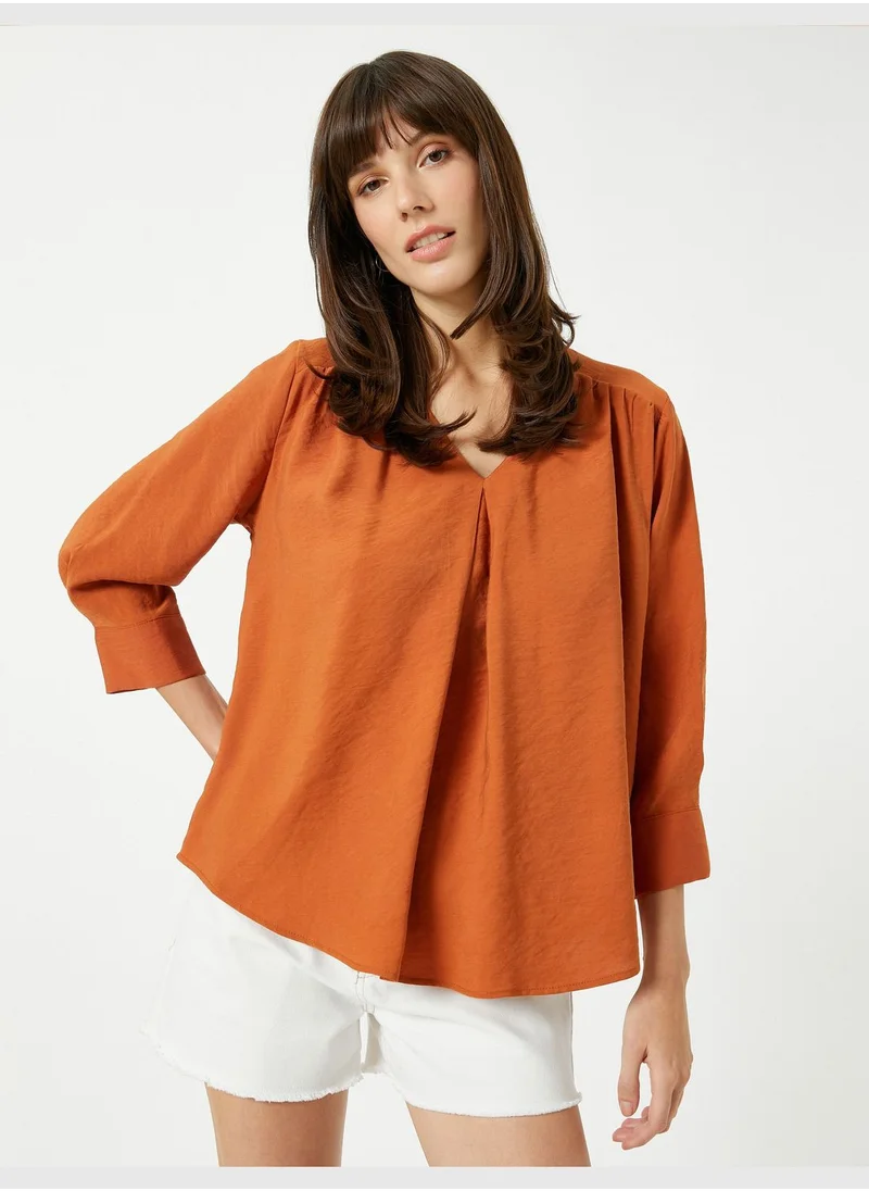 كوتون V Neck Blouse Relax Fit Silky Fabric