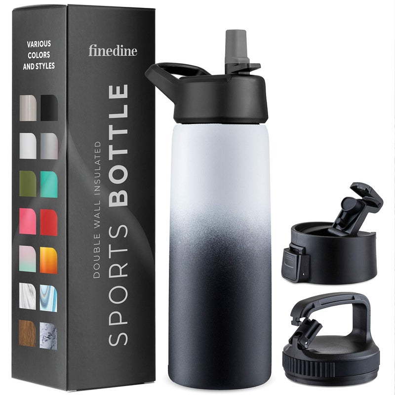 FineDine Water Bottle  Stainless Steel Insulated Water Bottle with Straw Lid Flip Lid  WideMouth Cap  Keeps Hot and Cold  25 Oz  739ml  Dreamy BlackWhite