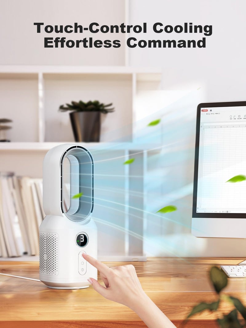 let'me 13 Inch Desk Fan, Bladeless Table Fan, 106Â° Oscillating Fan Touch Control with 3 Speeds and Night Light, Small Quiet Desk Fan for Personal, Office, Nightstand - Image 2
