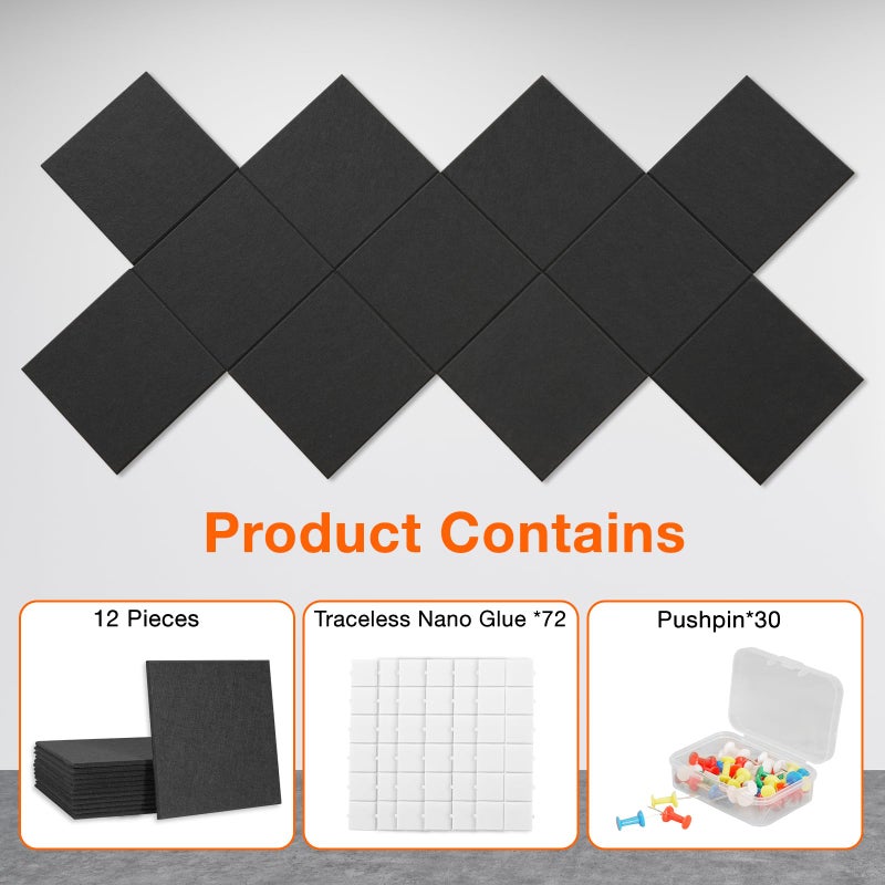 Sanakma Large Cork Boards for Walls, 48" x 36", 12 Pack Bulletin Boards Alternative, Cork Board for Office, Black Felt Wall Tiles, with Removable Nano-Adhesive and Pushpins - Image 3