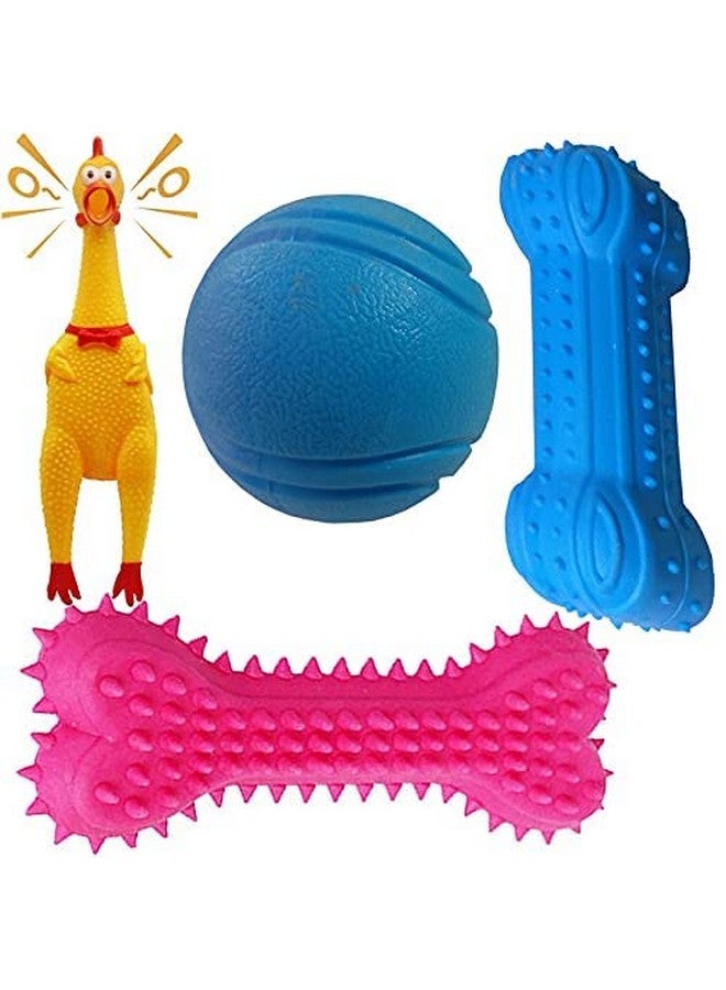 Rubber Toy Combo 1Pc Spike Bone, Rubber Ball And Screaming Rubber Squaking Chicken Toy Chewable For All Breed Size Dog Cat - Multicolor - Image 2