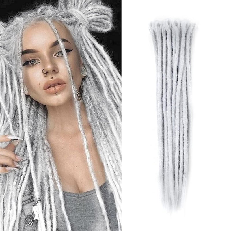 Dsoar Dreadlock Extensions Synthetic Dreads Crochet Locs Hair Full Handmade Dreads Extensions 20 inch 30pcsLight Grey