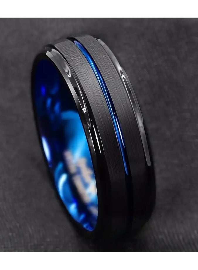Home Clearance Sale Stylish Men's Stainless Steel Ring with Double-Sided Blue & Golden Finish - Perfect Valentine's Day or Anniversary Gift - Image 2