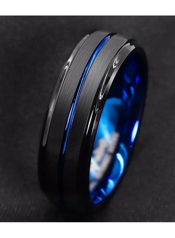 Home Clearance Sale Stylish Men's Stainless Steel Ring with Double-Sided Blue & Golden Finish - Perfect Valentine's Day or Anniversary Gift - Image 5
