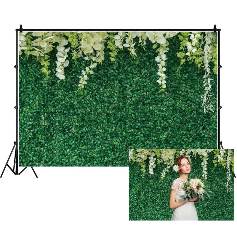 AOFOTO 10x8ft Greenery Leaves Backdrop with Flowers Green Leaf White Flower Photo Backdrops Bridal Shower Backdrop for Wedding Backdrops Reception Ceremony Birthday Party Decoration Baby Shower