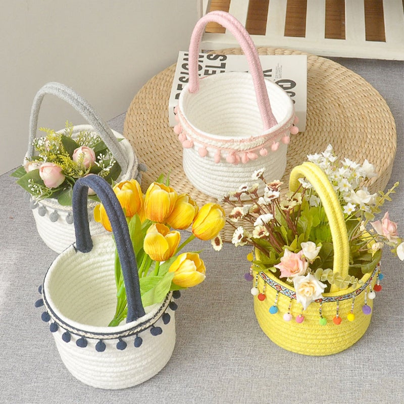 Simple Flower Basket Woven Hanging Basket Cotton Rope Basket(Random Designs) - Image 3