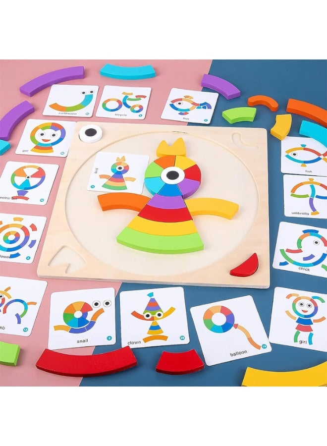 Rich Life Wooden Rainbow Pattern Puzzle – Creative Shape Building Set with 40 Blocks & 30 Challenge Designs – Educational STEM Toy for Kids Ages 3+ - Image 2