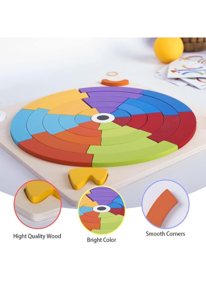 Rich Life Wooden Rainbow Pattern Puzzle – Creative Shape Building Set with 40 Blocks & 30 Challenge Designs – Educational STEM Toy for Kids Ages 3+ - Image 3