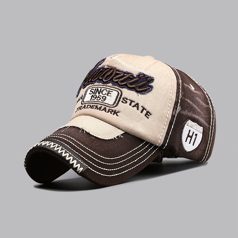 American Vintage Washed Old All-Match Sunshade Sunscreen Baseball Cap Big Head Covering Face Plain Three-Dimensional Embroidered Hat - Image 3