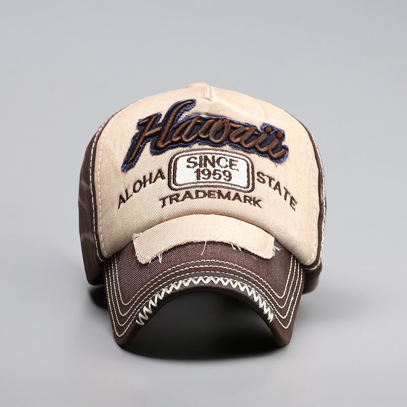 American Vintage Washed Old All-Match Sunshade Sunscreen Baseball Cap Big Head Covering Face Plain Three-Dimensional Embroidered Hat - Image 2