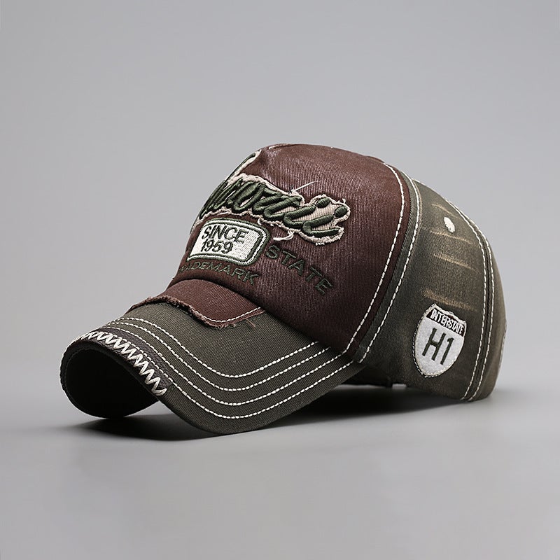 American Vintage Washed Old All-Match Sunshade Sunscreen Baseball Cap Big Head Covering Face Plain Three-Dimensional Embroidered Hat - Image 1