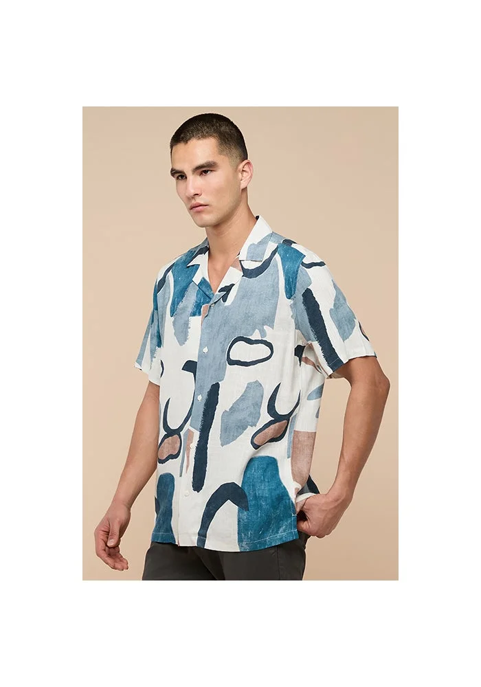 R&b Printed Shirt with Revere Collar and Short Sleeves